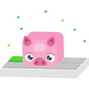 Pig Blook bounces on a multiple choice
      question, highlighting the fun and diversity of Blooket&rsquo;s library of sets
      and gameplay.